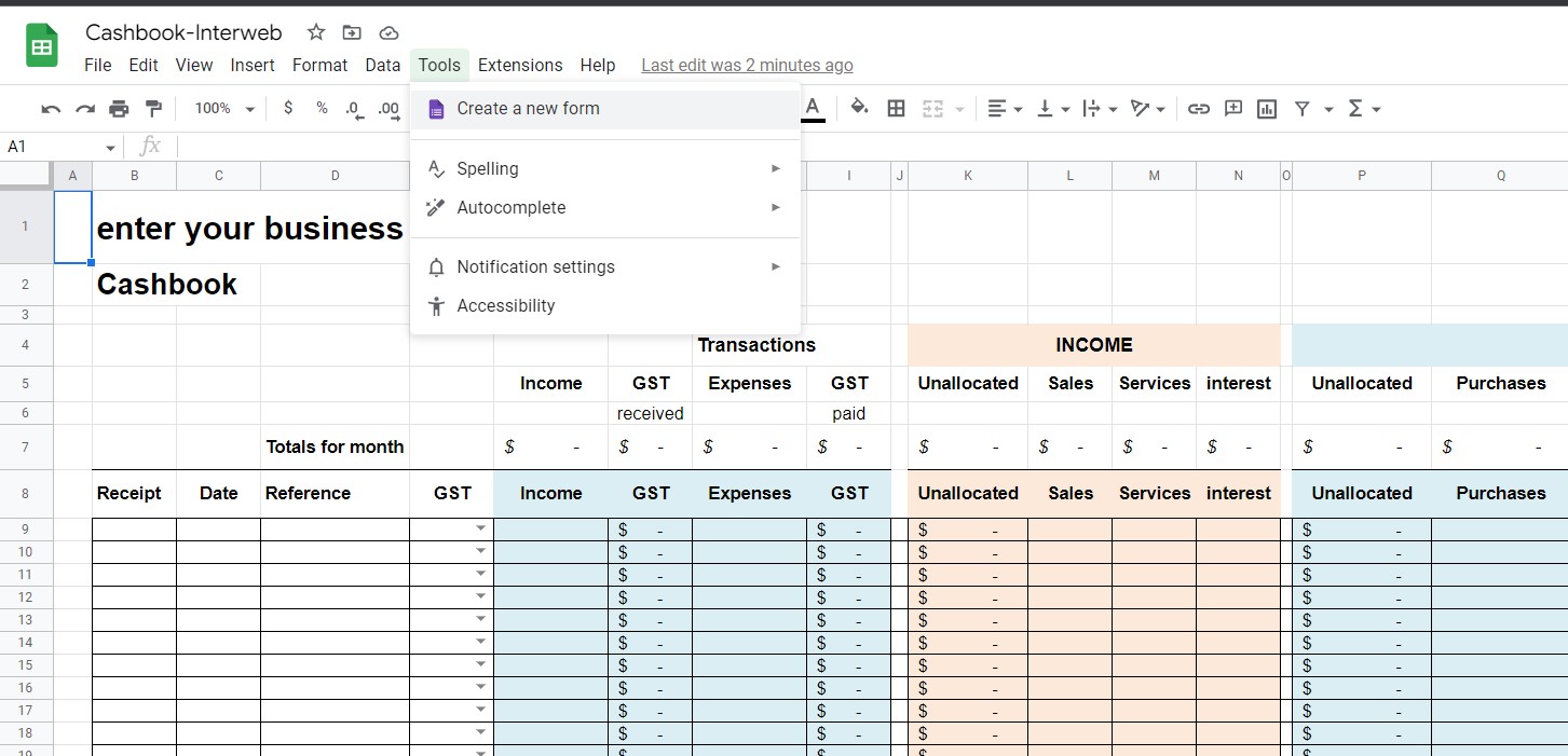 How to make a form on Google sheets