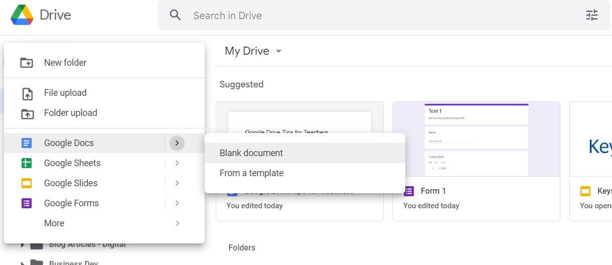 create a document in Google Drive